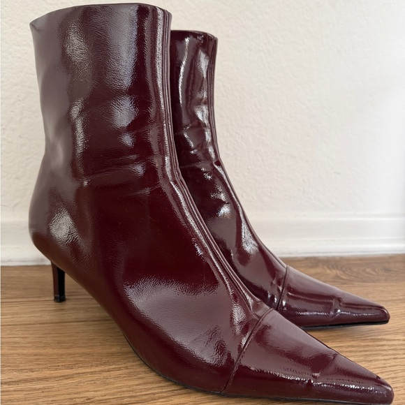 ASOS Curve Glossy Maroon Heeled Boots - Picture 3 of 3
